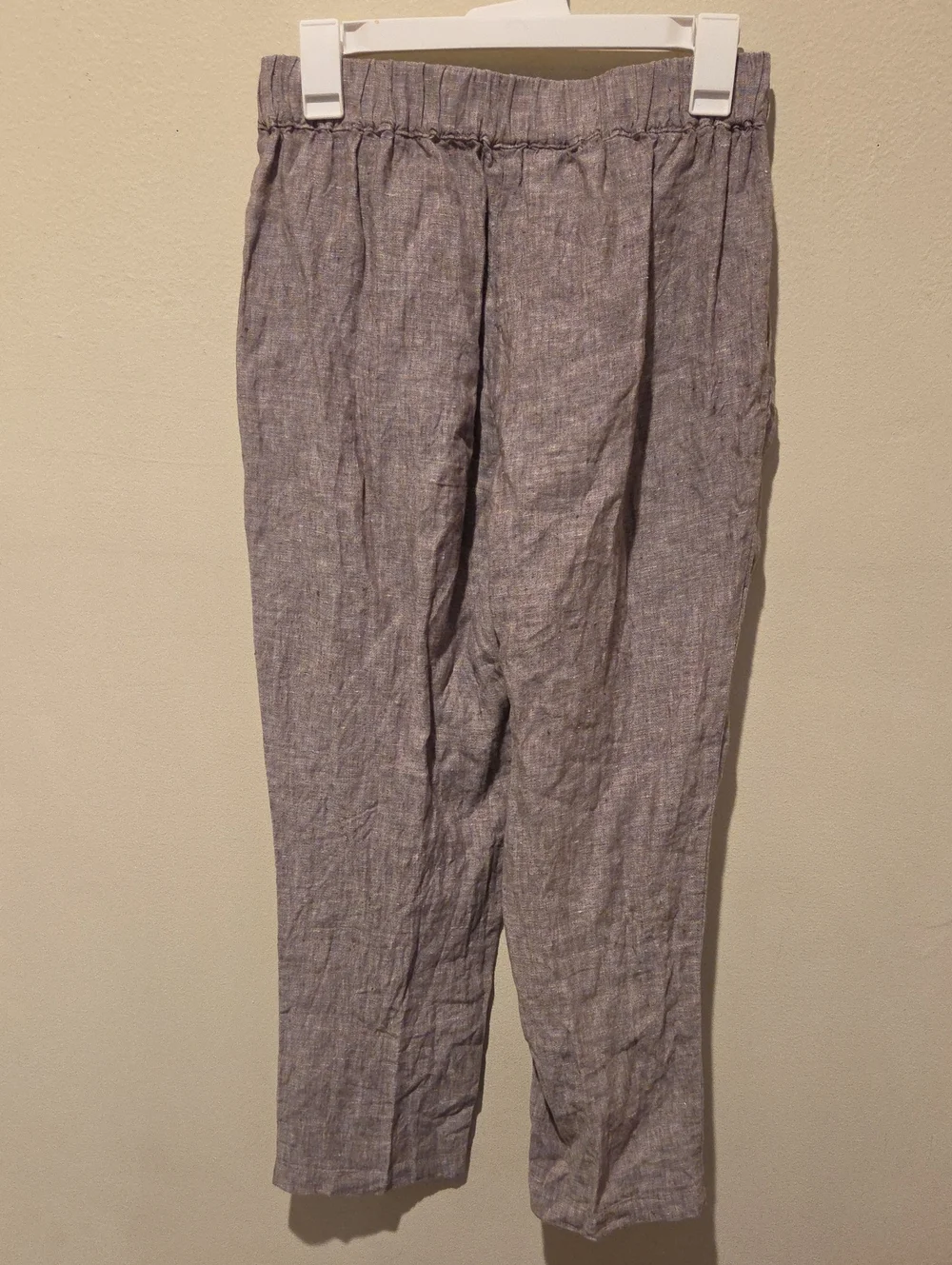 ❤️ QUINCE 100% EUROPEAN LINEN TAPERED ANKLE PANTS IN TAUPE BROWN CHAMBRAY, SMALL